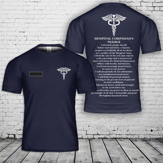 Custom Name US Navy Hospital Corpsman T-Shirt 3D