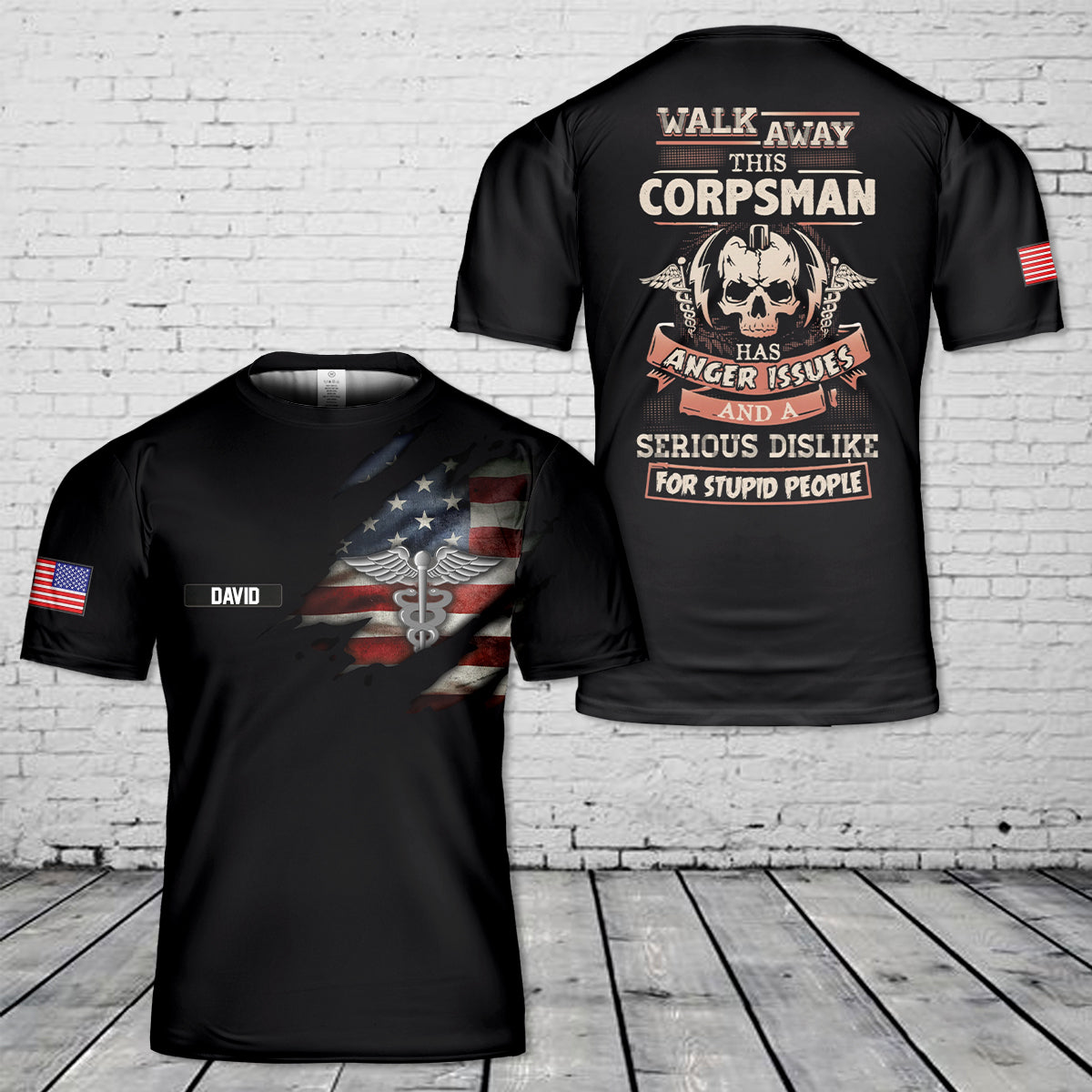 Custom Name US Navy Hospital Corpsman (HM). A caduceus 3D T-Shirt