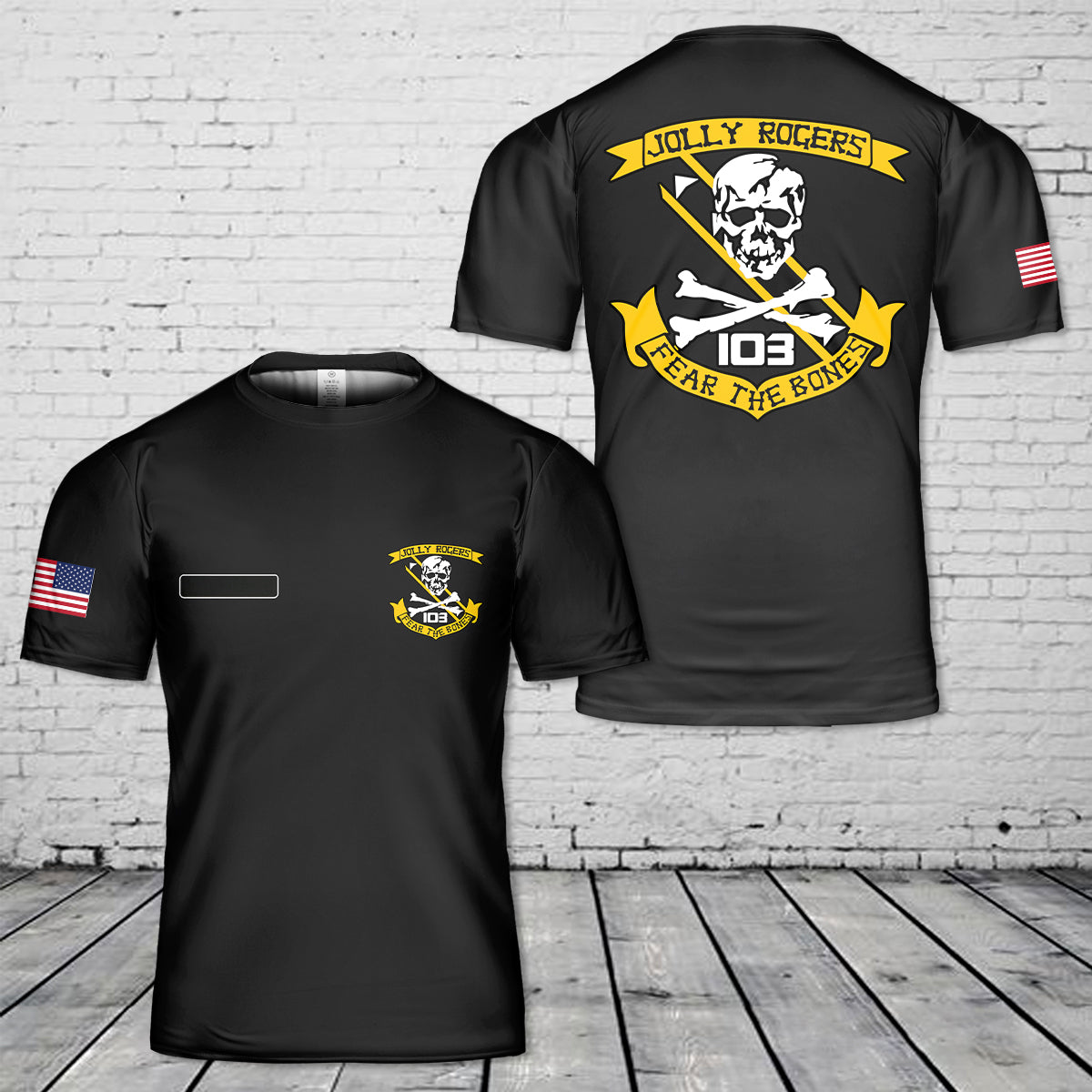 Custom Name US Navy Jolly Rogers VF-103 Fear The Bones T-Shirt 3D