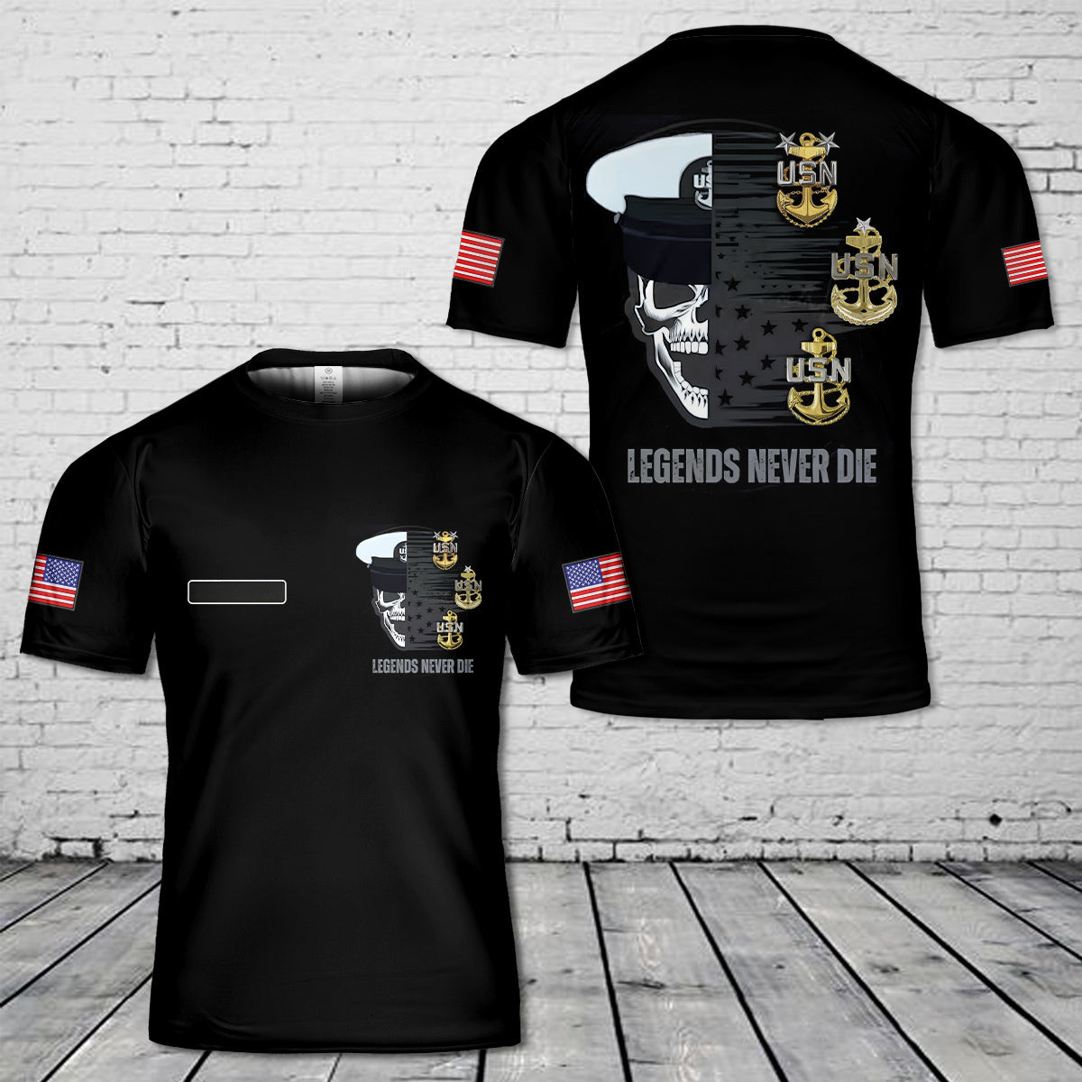 Custom Name US Navy Legends Never Die 3D T-Shirt