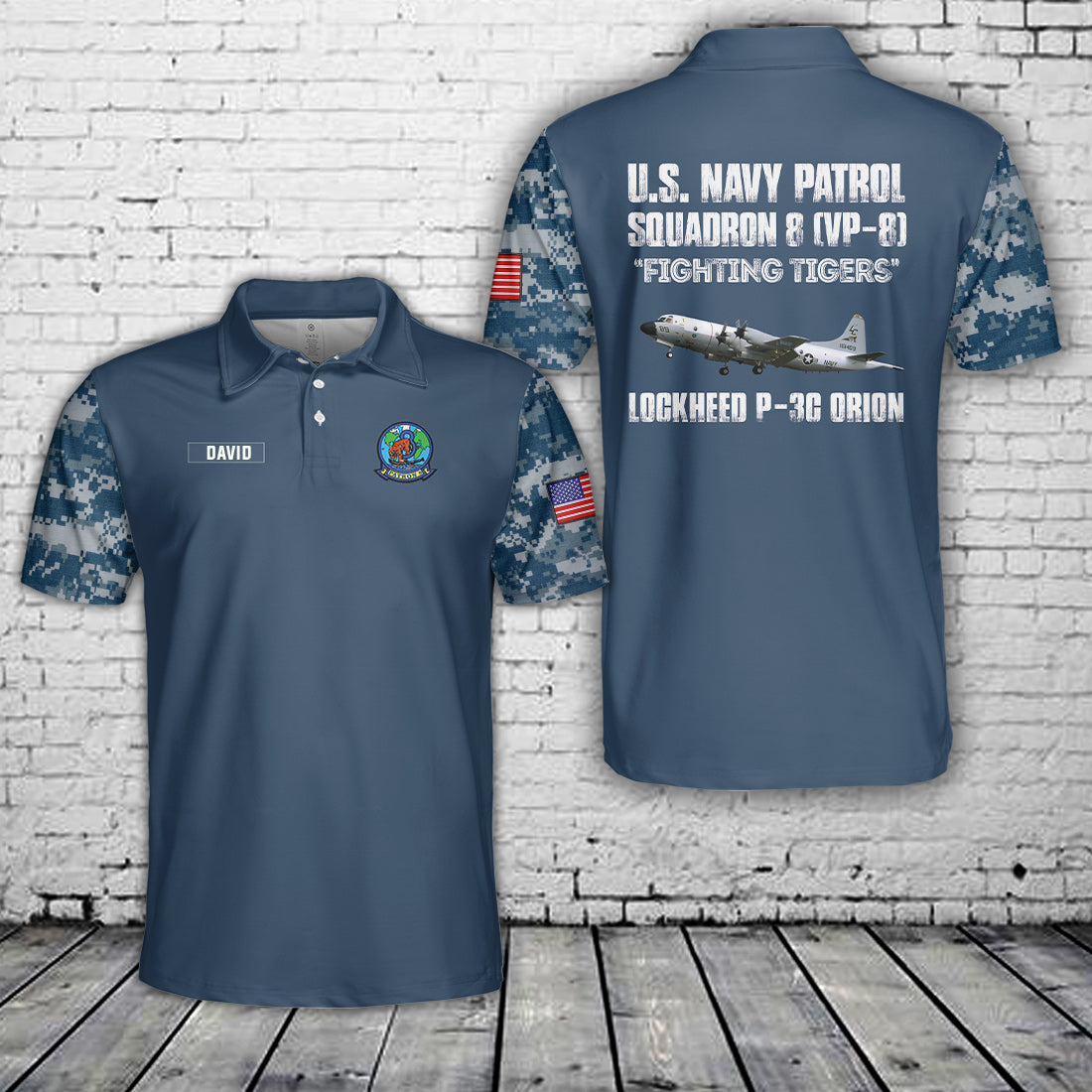 Custom Name US Navy Lockheed P-3C Orion Of VP-8 Polo Shirt