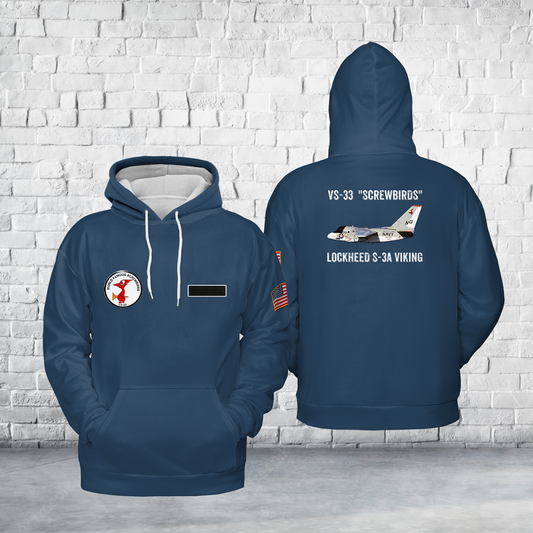 Custom Name US Navy Lockheed S-3A Viking Of VS-33 Screwbirds Hoodie 3D