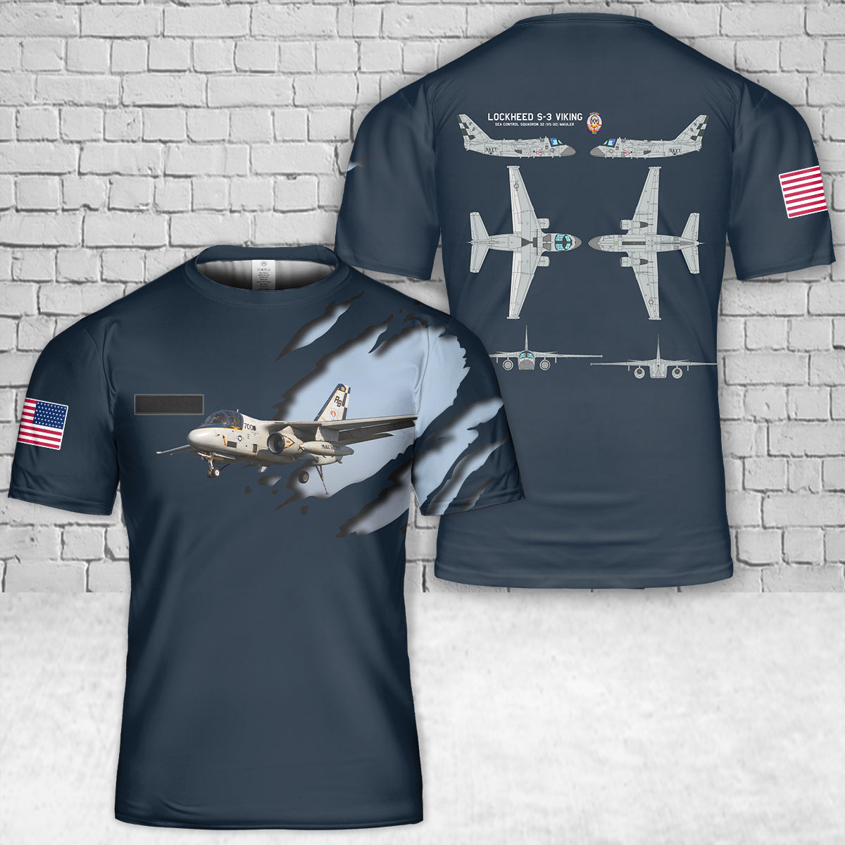 Custom Name US Navy Lockheed S-3 Viking Of VS-32 T-Shirt 3D