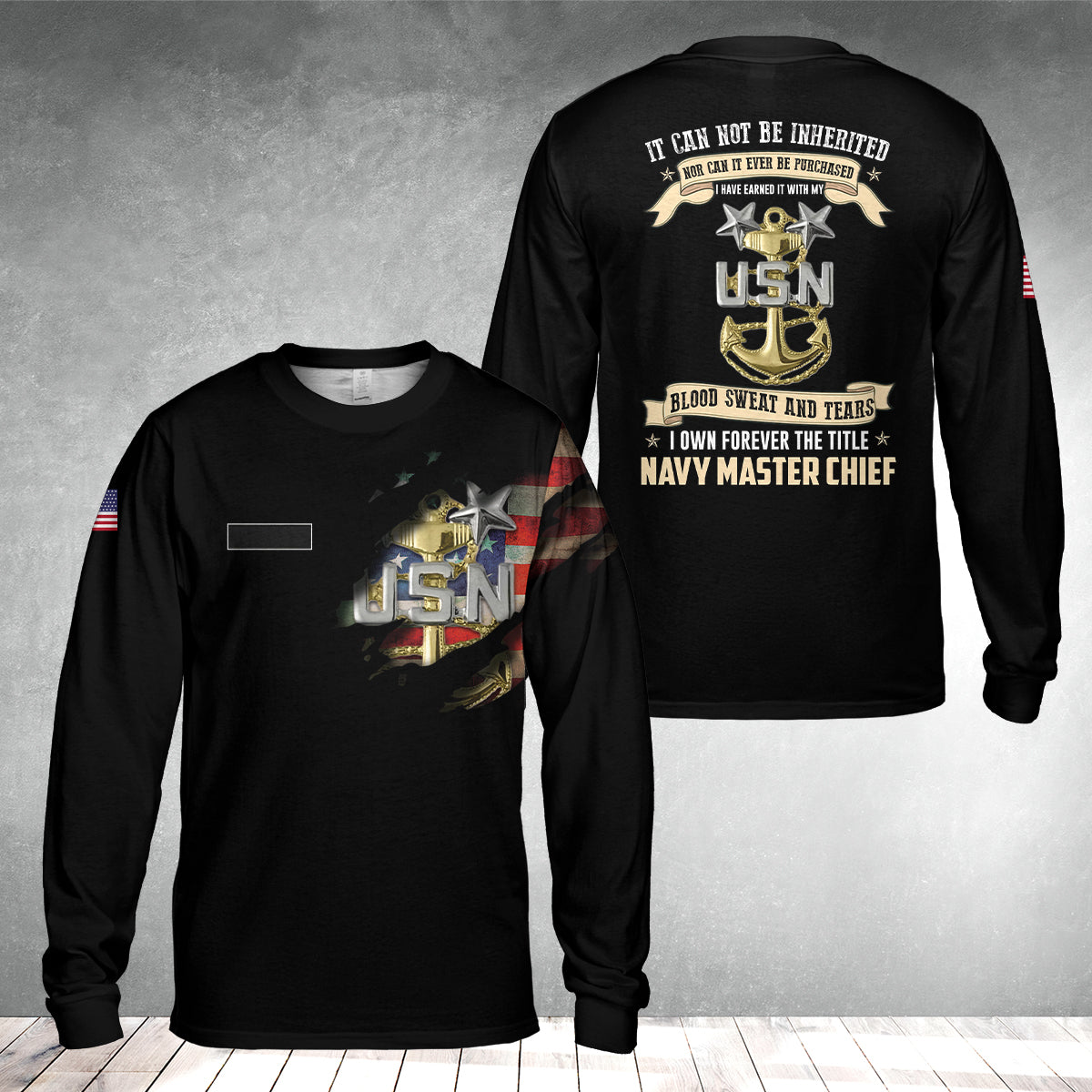 Custom Name US Navy Master Chief Long Sleeve Shirt