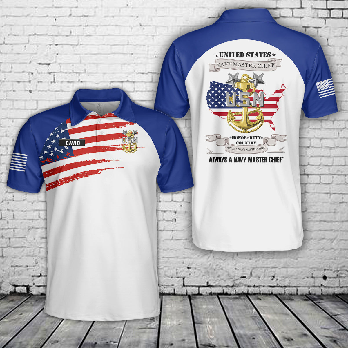 Custom Name US Navy Master Chief Polo Shirt