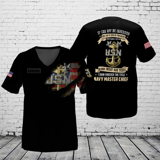 Custom Name US Navy Master Chief V-Neck T-Shirt 3D