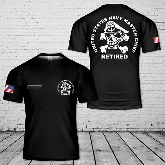 Custom Name US Navy Master Chief 'Skull and Crossbones' Retired T-Shirt 3D