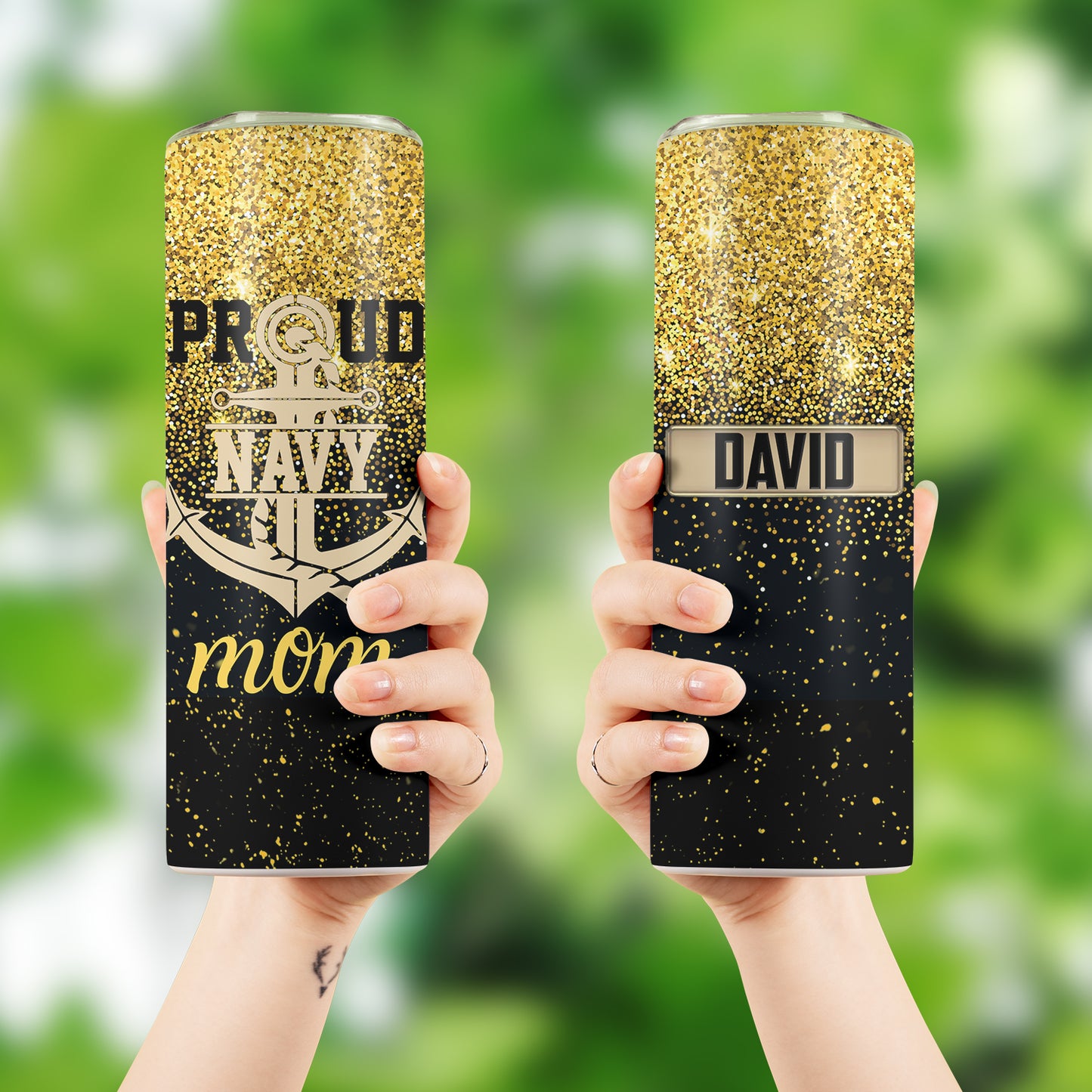 Custom Name US Navy Mom Skinny Tumbler Stainless Steel with Lids 20OZ