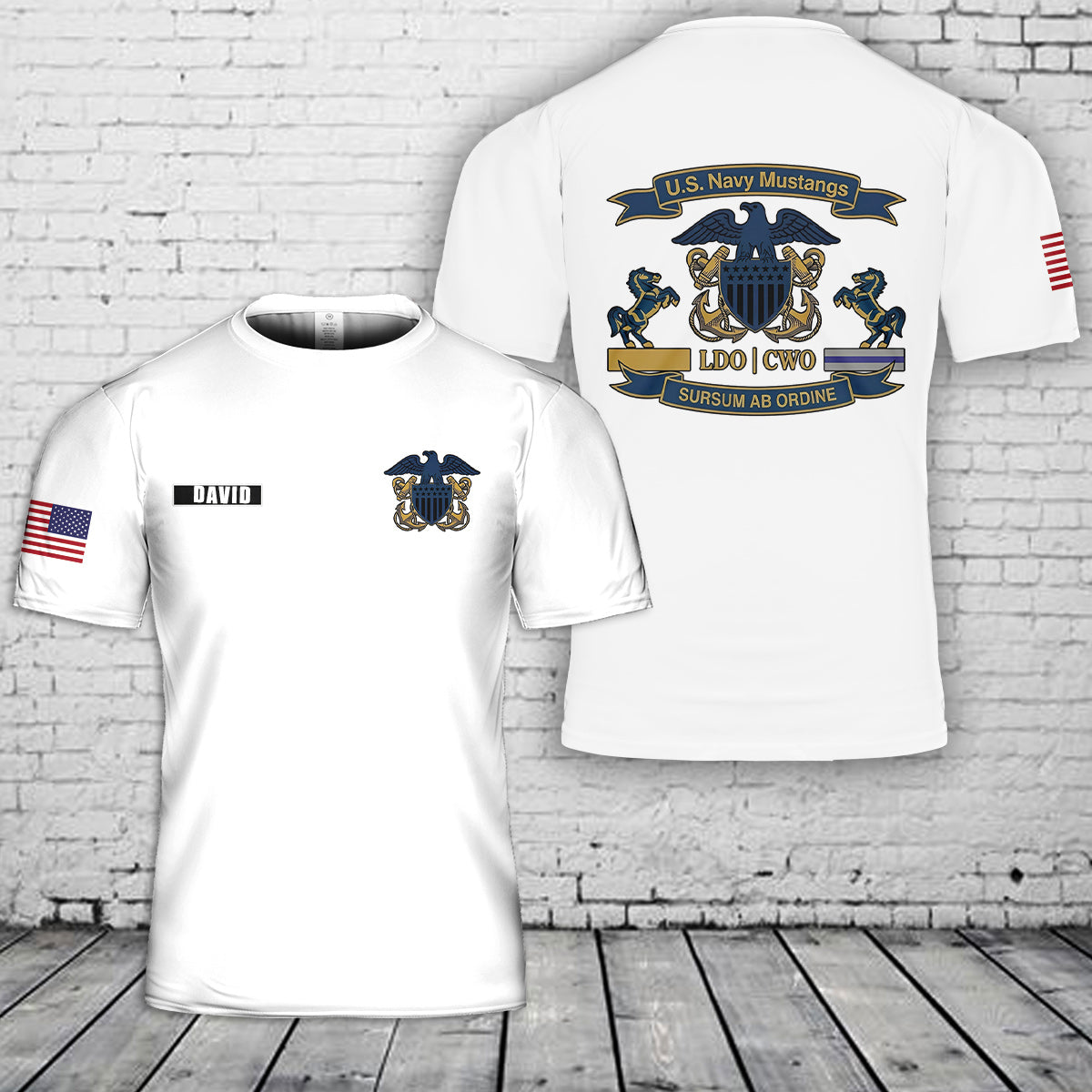 Custom Name US Navy Mustang LDO/CWO 3D T-Shirt