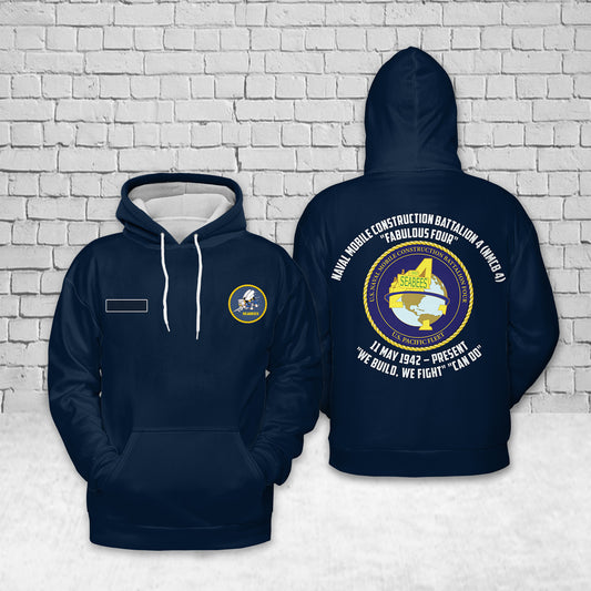 Custom Name US Navy Naval Mobile Construction Battalion 4 (NMCB 4) Hoodie 3D