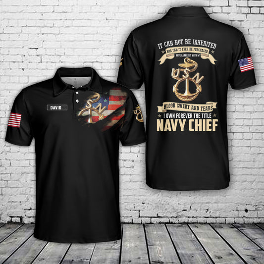 Custom Name US Navy Old School Navy Chief Polo Shirt
