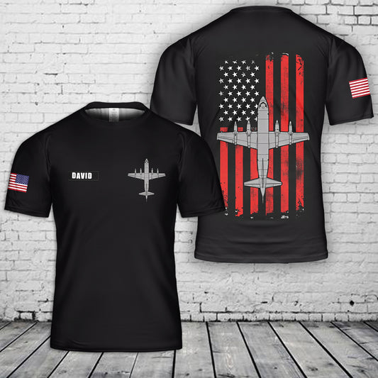 Custom Name US Navy P-3 Orion Patriotic Flag 3D T-Shirt