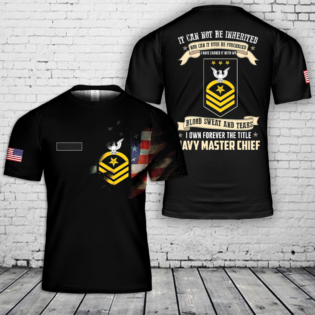 Custom Name US Navy Rank E-9 Master Chief Petty Officer T-Shirt 3D