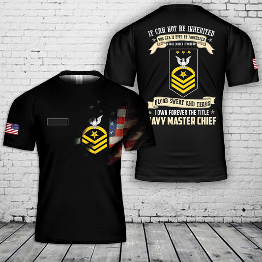 Custom Name US Navy Rank E-9 Master Chief Petty Officer T-Shirt 3D