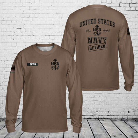 Custom Name US Navy Retired Long Sleeve Shirt