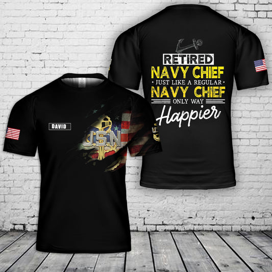 Custom Name US Navy Retired Navy Chief 3D T-Shirt