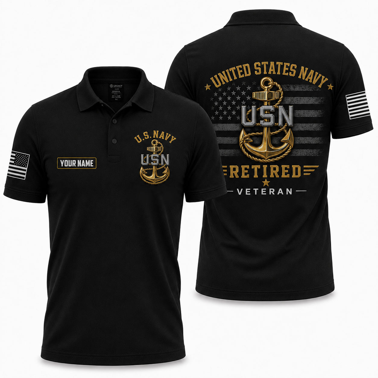 Custom Name US Navy Retired Veteran Polo Shirt