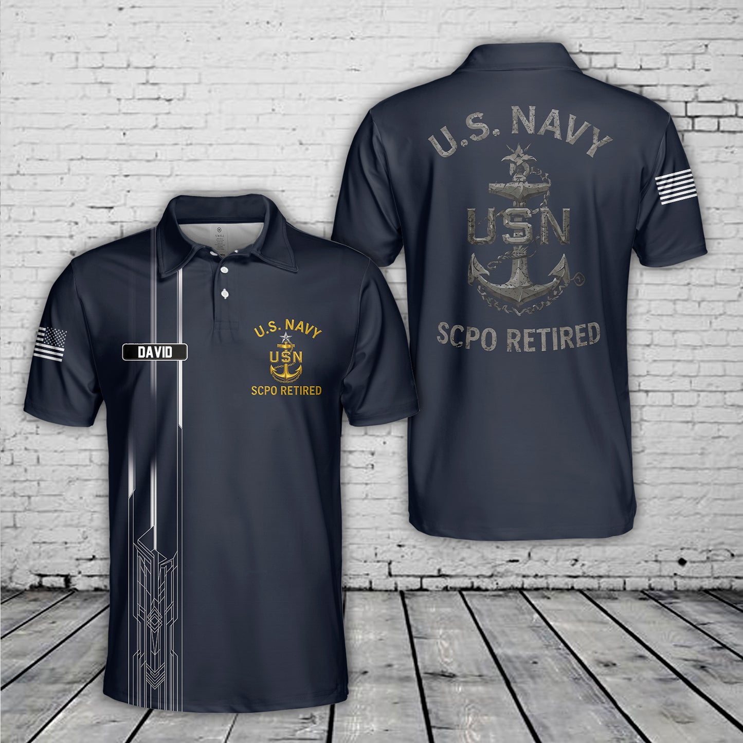 Custom Name US Navy SCPO Retired Polo Shirt