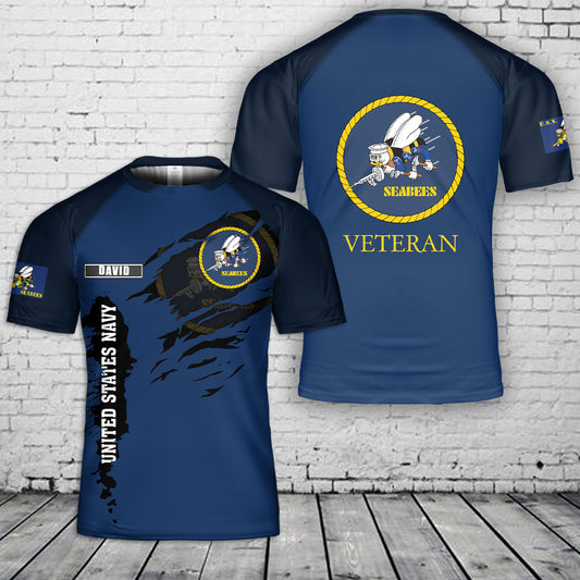 Custom Name US Navy SEABEES Naval Construction Force (NCF) Veteran 3D T-Shirt