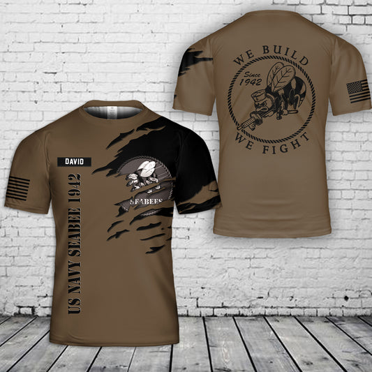 Custom Name US Navy Seabee 1942 3D T-Shirt