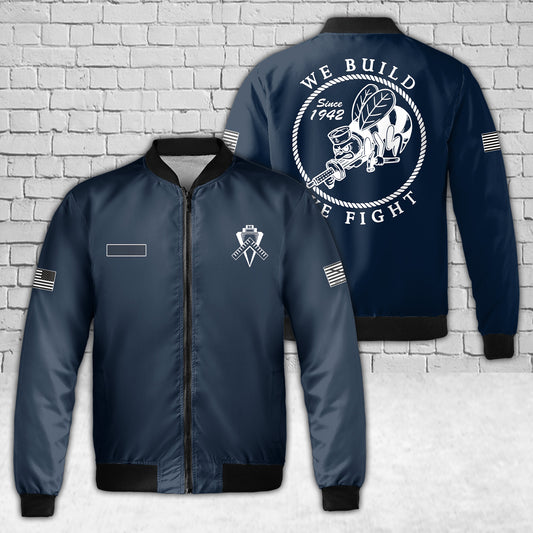 Custom Name US Navy Seabee Builder BU AOP Fleece Bomber Jacket