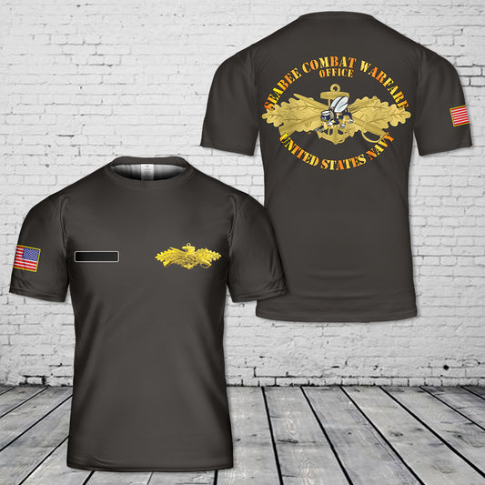 Custom Name US Navy Seabee Combat Warfare Office Badge T-Shirt 3D