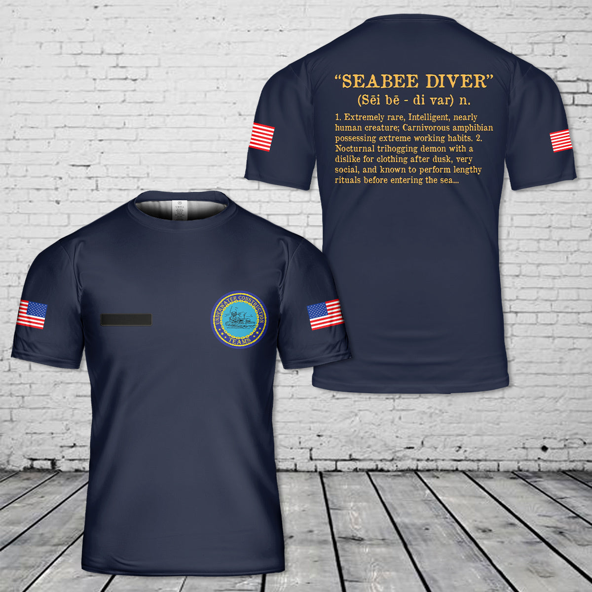 Custom Name US Navy Seabee Divers T-Shirt 3D