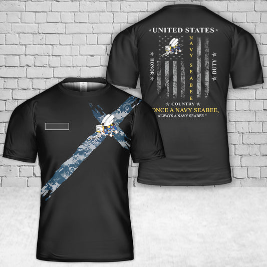 Custom Name US Navy Seabee Naval Construction Force (NCF) T-Shirt 3D