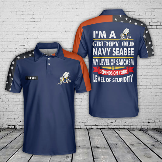 Custom Name US Navy Seabee Polo Shirt