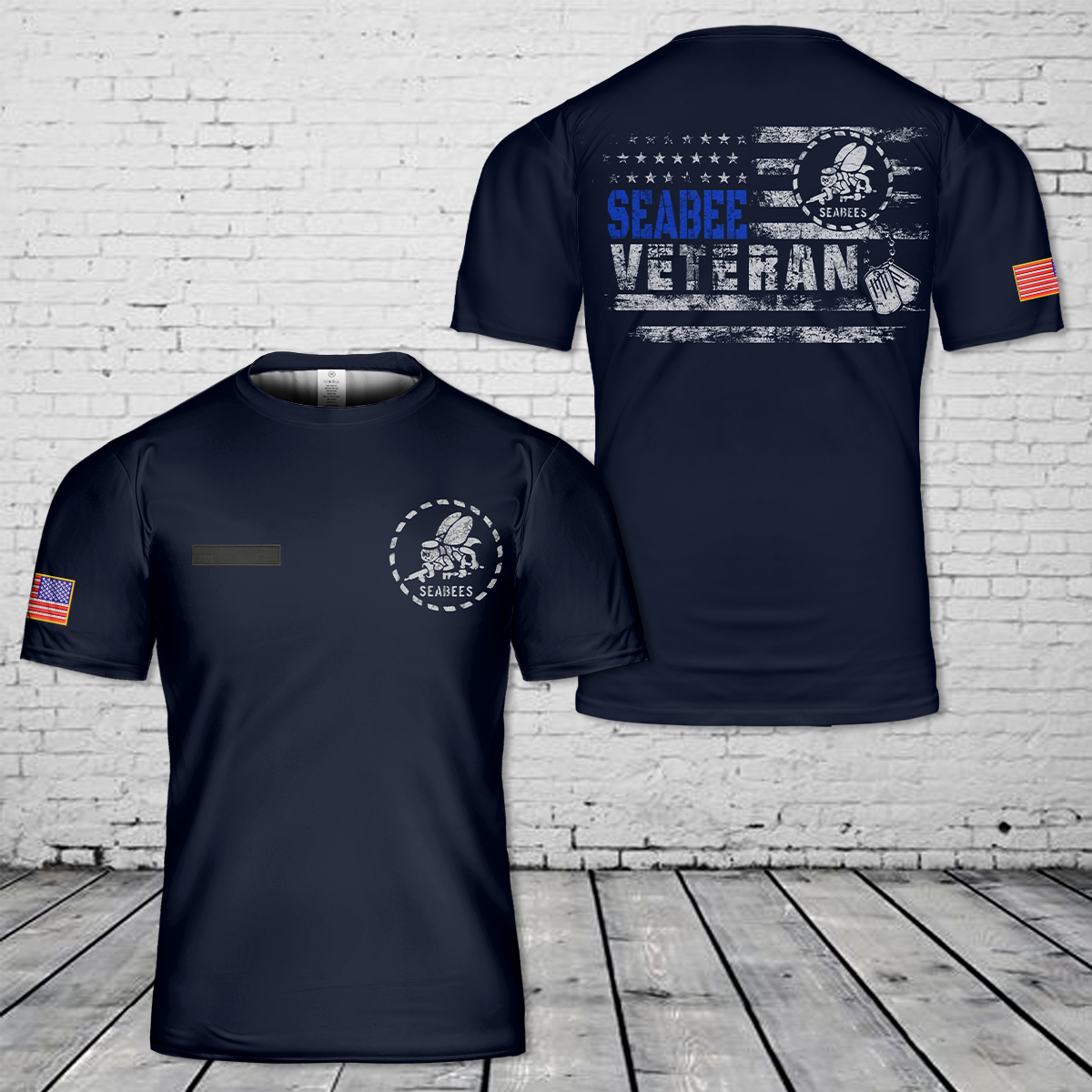 Custom Name US Navy Seabee Veteran T-Shirt 3D