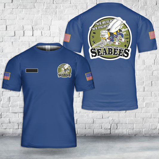 Custom Name US Navy Seabees Build and Fight T-Shirt 3D