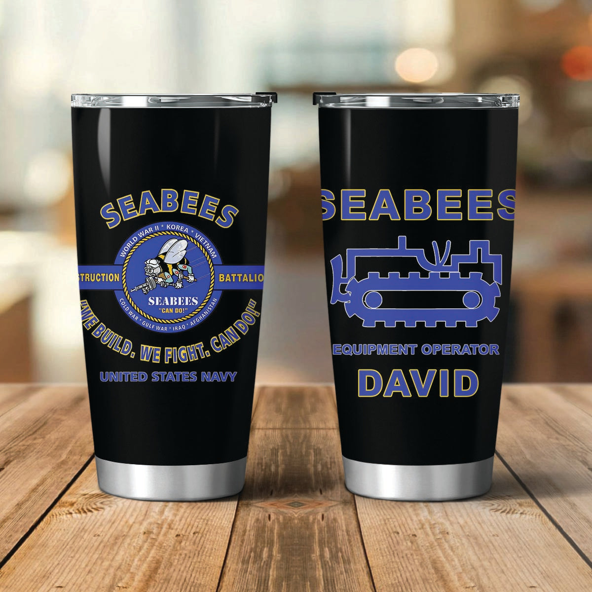 Custom Name US Navy Seabees Equipment Operator Tumbler 20oz