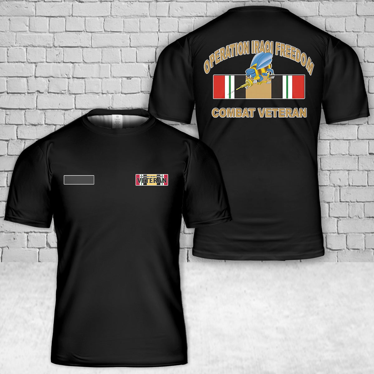 Custom Name US Navy Seabees Operation Iraqi Freedom Combat Veteran T-Shirt 3D