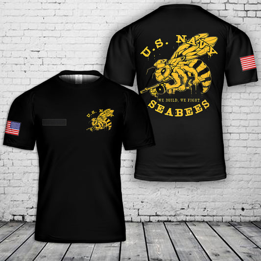 Custom Name US Navy Seabees T-Shirt 3D