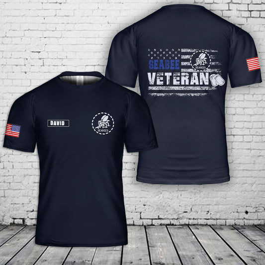 Custom Name US Navy Seabees Veteran 3D T-Shirt