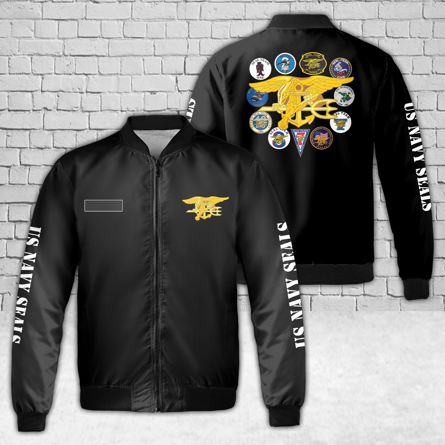Custom Name US Navy Seals AOP Fleece Bomber Jacket