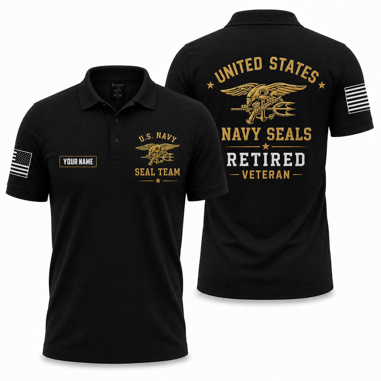 Custom Name US Navy Seals Retired Veteran Polo Shirt