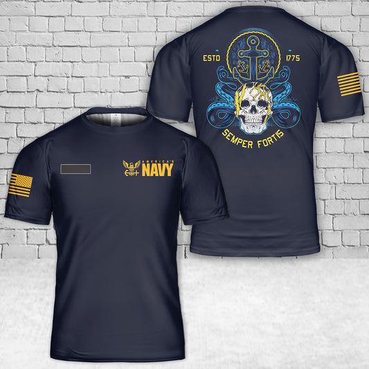 Custom Name US Navy Semper Fortis T-Shirt 3D