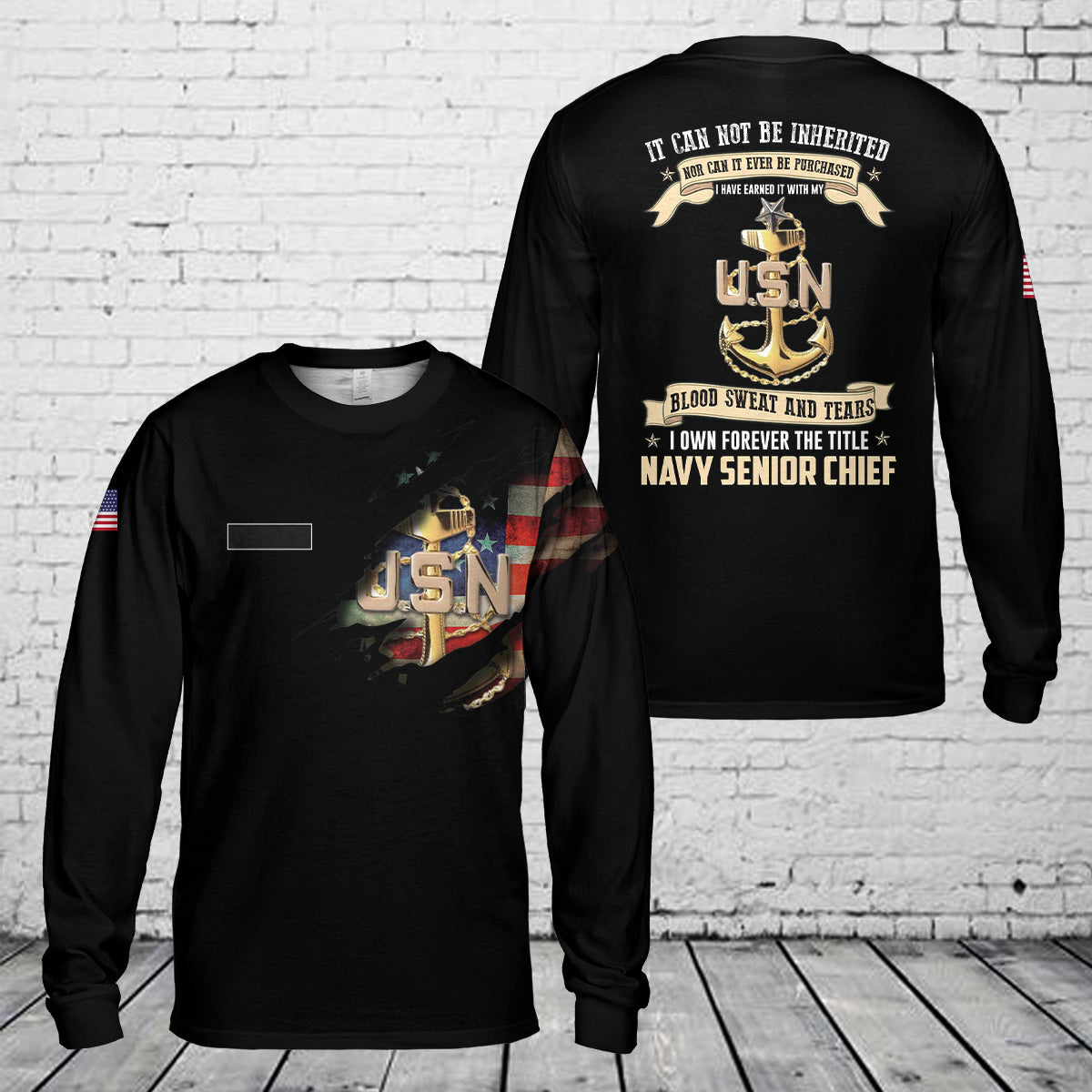 Custom Name US Navy Senior Chief AOP Long Sleeve Shirt