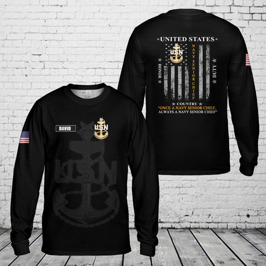 Custom Name US Navy Senior Chief Long Sleeve Shirt