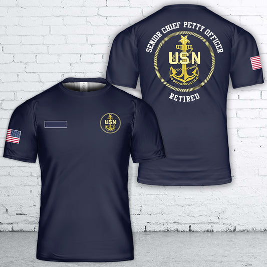 Custom Name US Navy Senior Chief Petty Officer Retired T-Shirt 3D