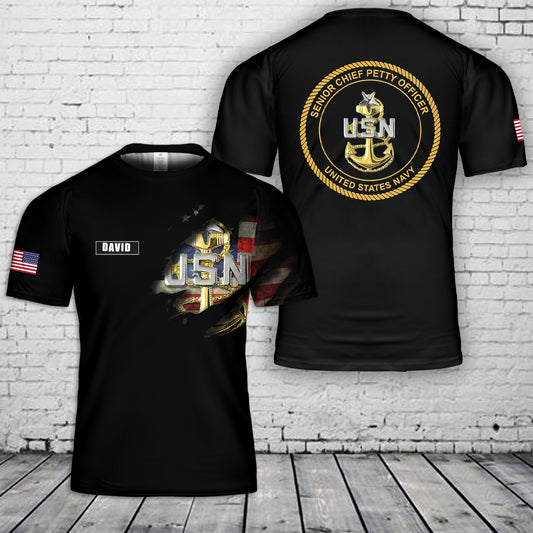 Custom Name US Navy Senior Chief Petty Officer (SCPO) 3D T-Shirt