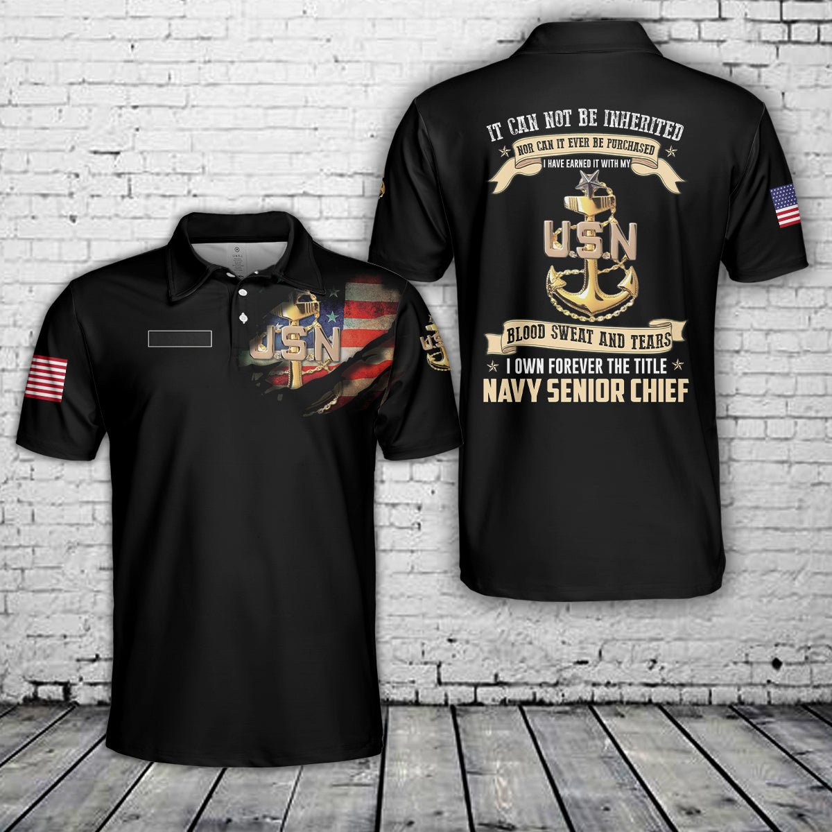 Custom Name US Navy Senior Chief Polo Shirt