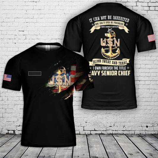 Custom Name US Navy Senior Chief T-Shirt 3D