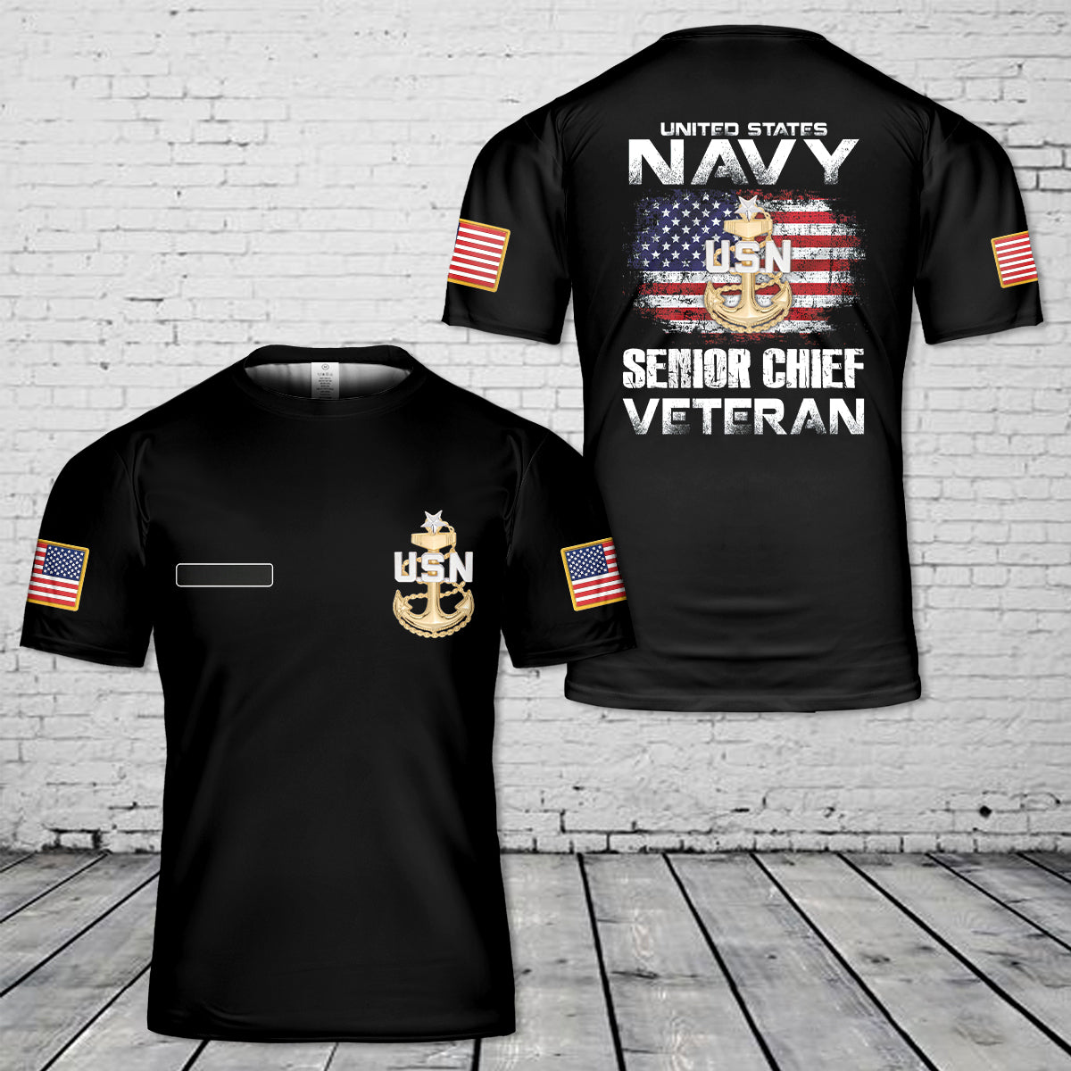 Custom Name US Navy Senior Chief Veteran T-Shirt 3D
