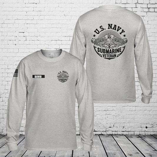 Custom Name US Navy Submarine Veteran Long Sleeve Shirt