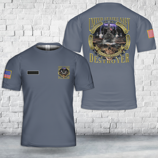 Custom Name US Navy Tin Can Sailors Destroyer Jolly Roger T-Shirt 3D