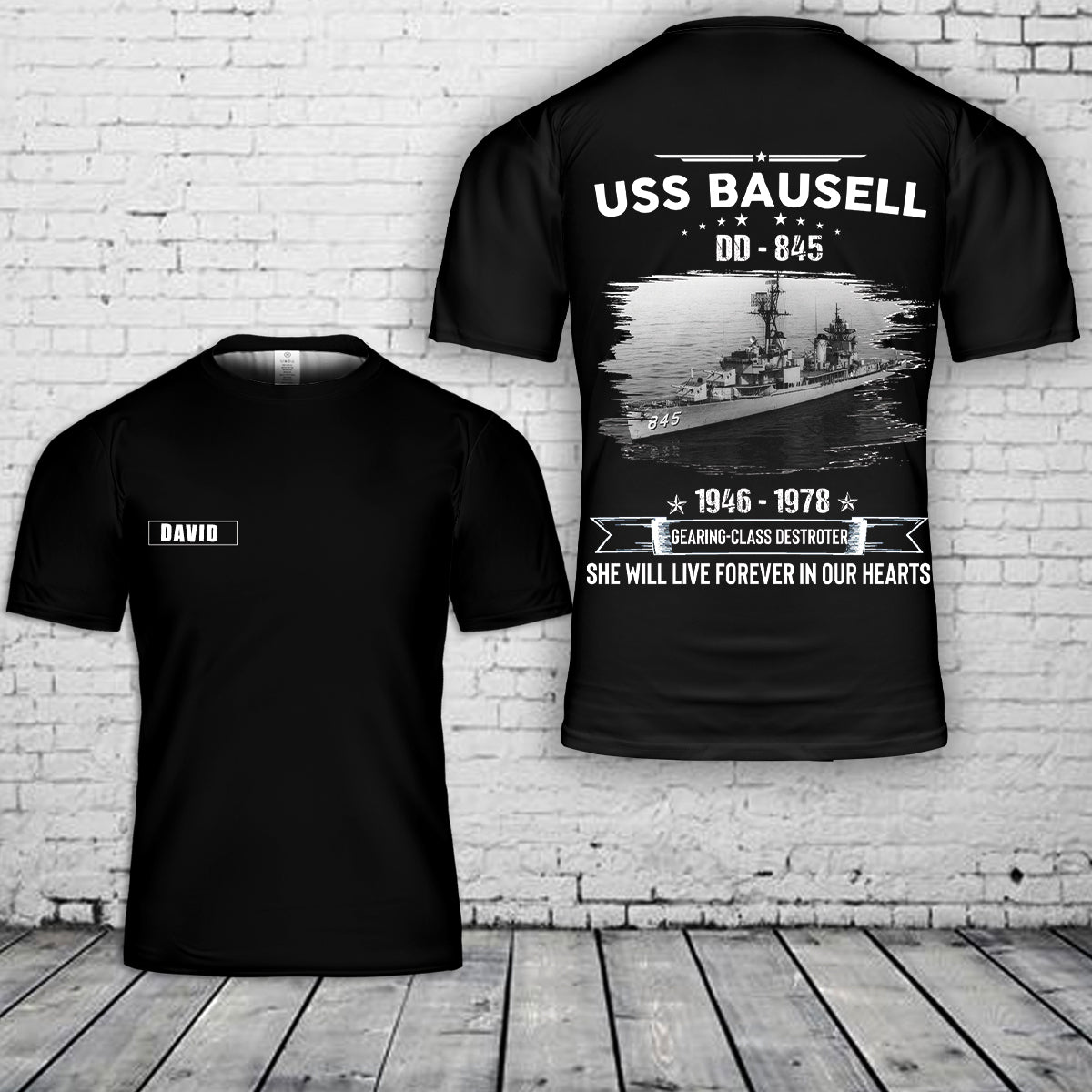 Custom Name US Navy USS Bausell DD-845 3D T-Shirt