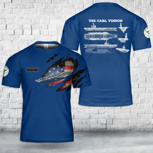 Custom Name US Navy USS Carl Vinson (CVN-70) Aircraft Carrier T-Shirt 3D