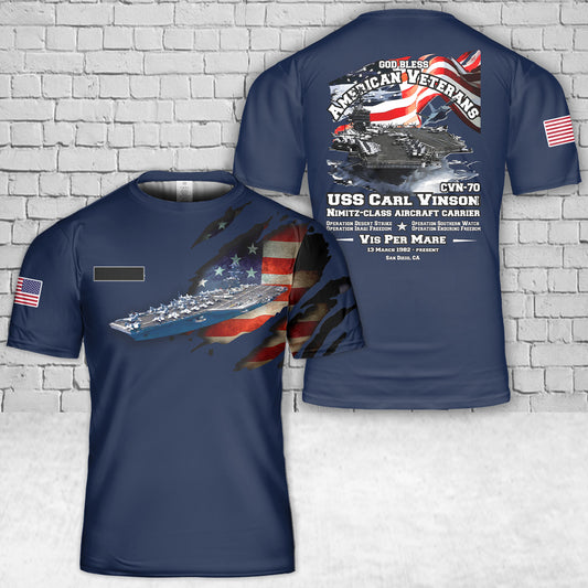 Custom Name US Navy USS Carl Vinson (CVN-70) Aircraft Carrier Veterans T-Shirt 3D